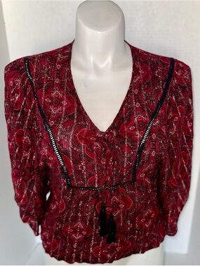 Maurices Burgundy Paisley V-Neck Blouse